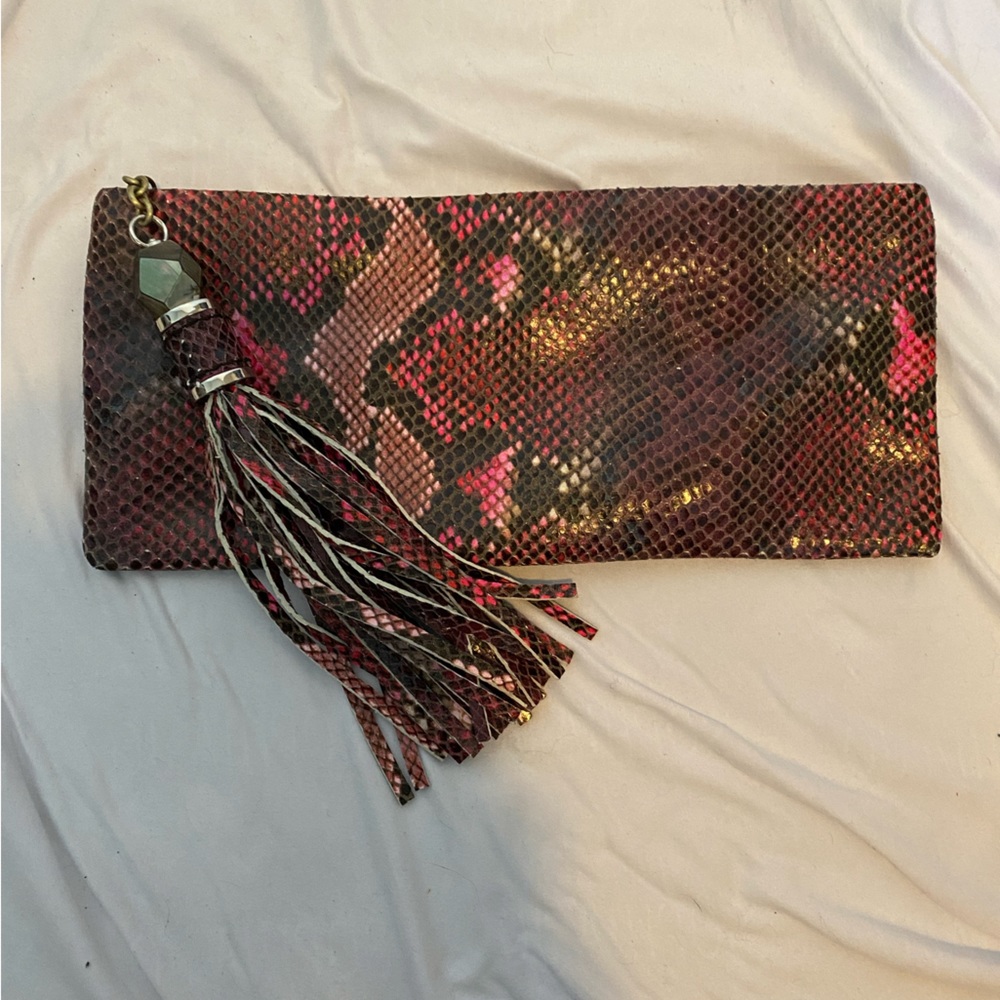 RAFE New York Pink Snake skin clutch